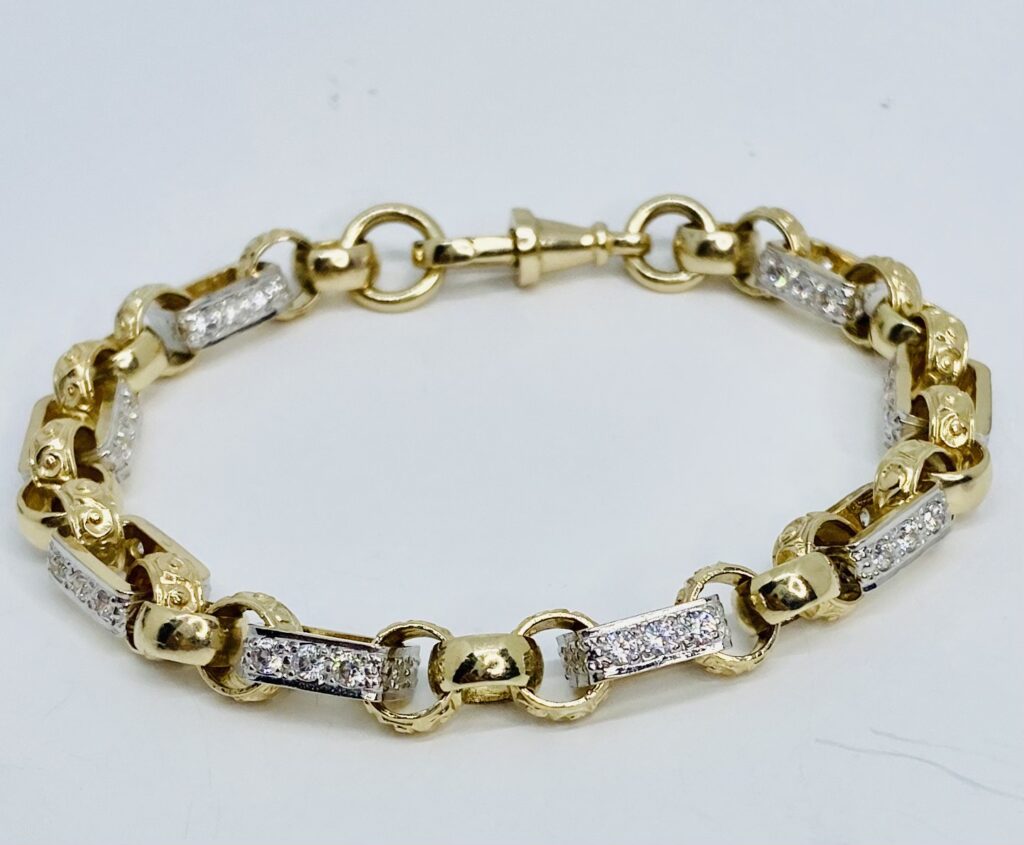 GENTS 9 CT GOLD 26 GRAMS SQUARE CZ AND ROUND LINK BELCHER BRACELET – SMITHS